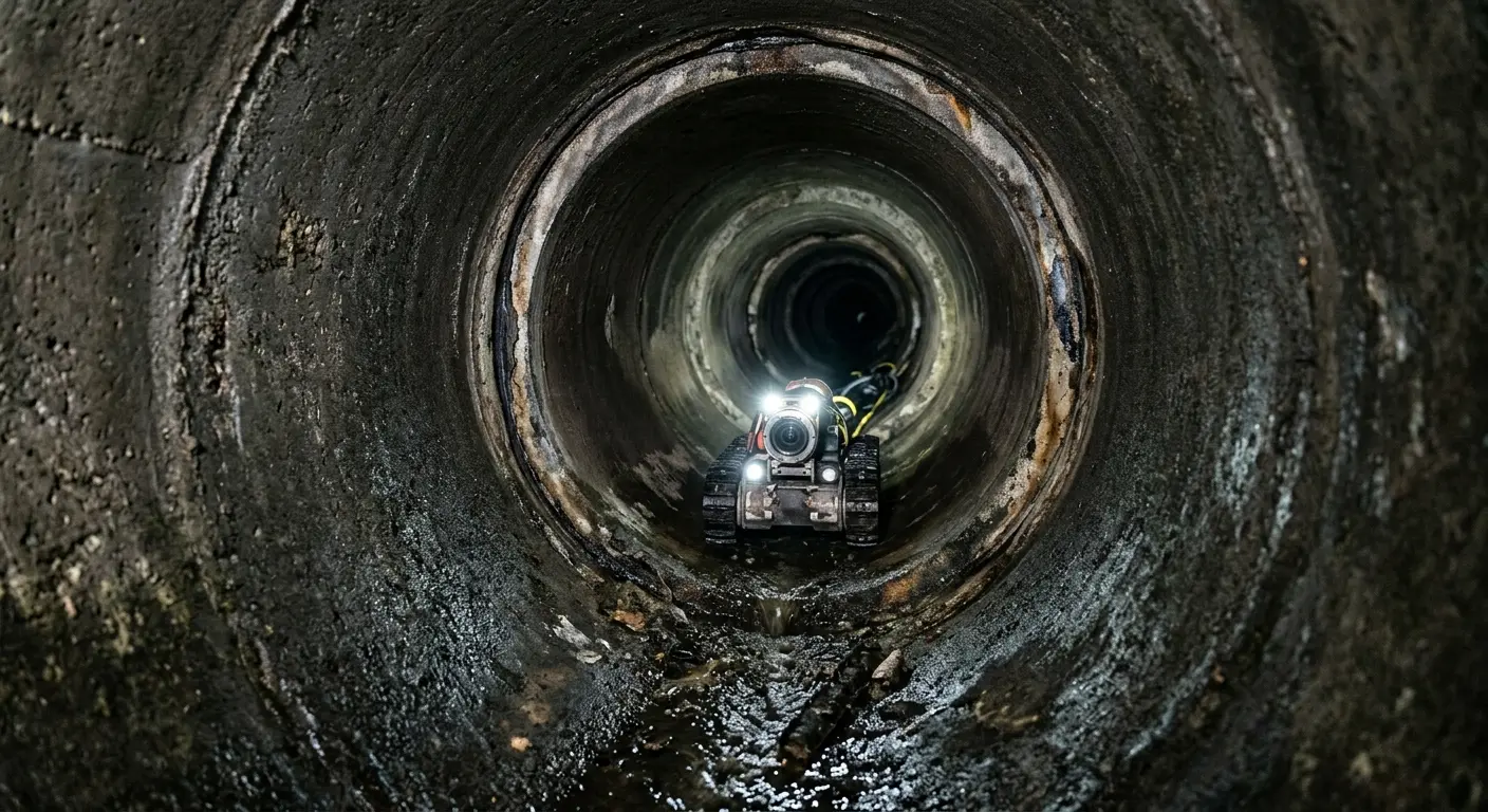 Robotic sewer camera inspecting pipe interior for Sewer Line Cleaning in West Hazleton